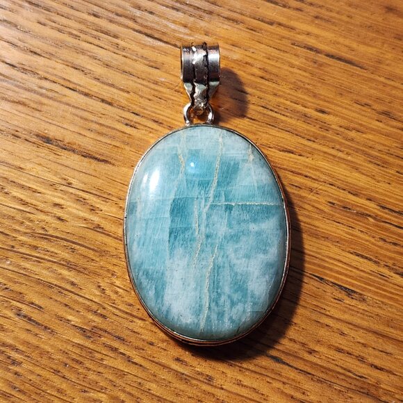 Amozonite NWOT  2" pendant 925 silver plated pendant for necklace - Picture 2 of 5